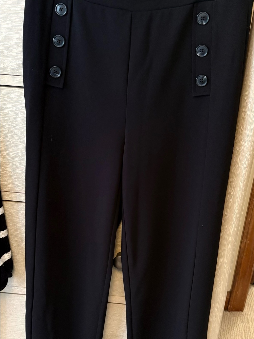 LOFT Black Wide-Leg Pants with Button Trim